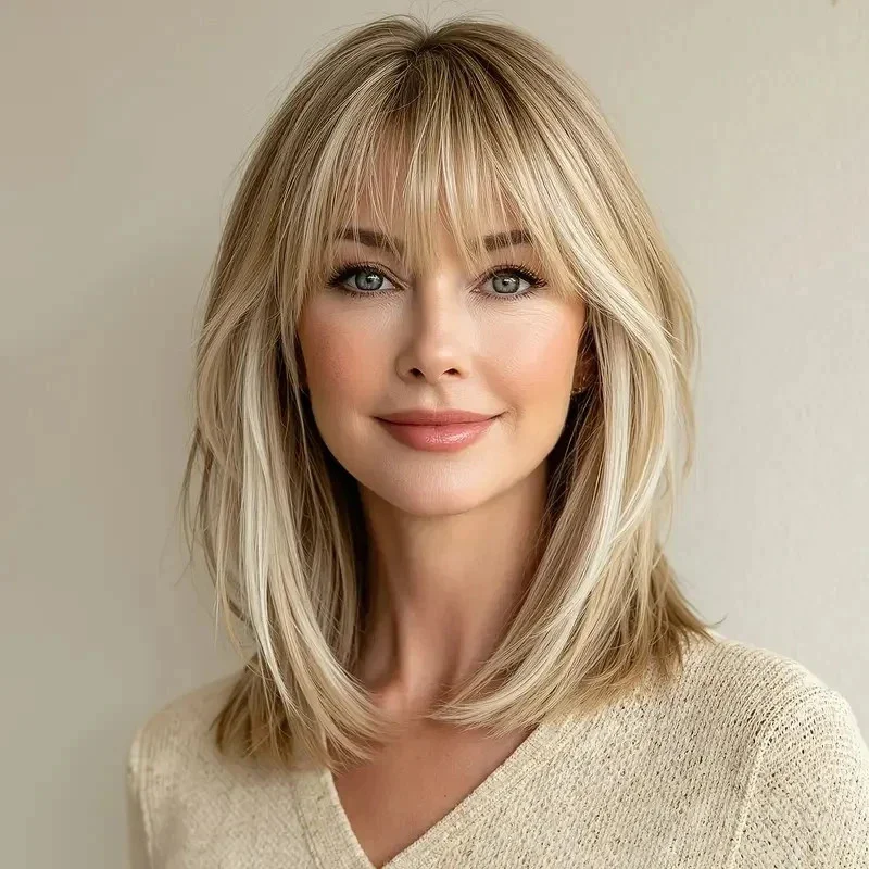 Real  Hair New Fashion Women's Layered Short Blond Brown   Wigs 14 Inch