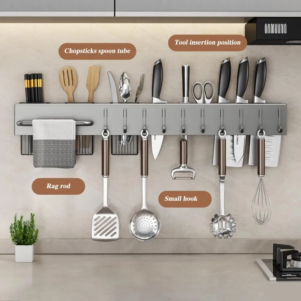 Wall-mounted Cutter Holder Carbon Steel Wall-mounted Cutter Storage Rack with Spoon Fork Holder Utensil for Kitchen for Hanging