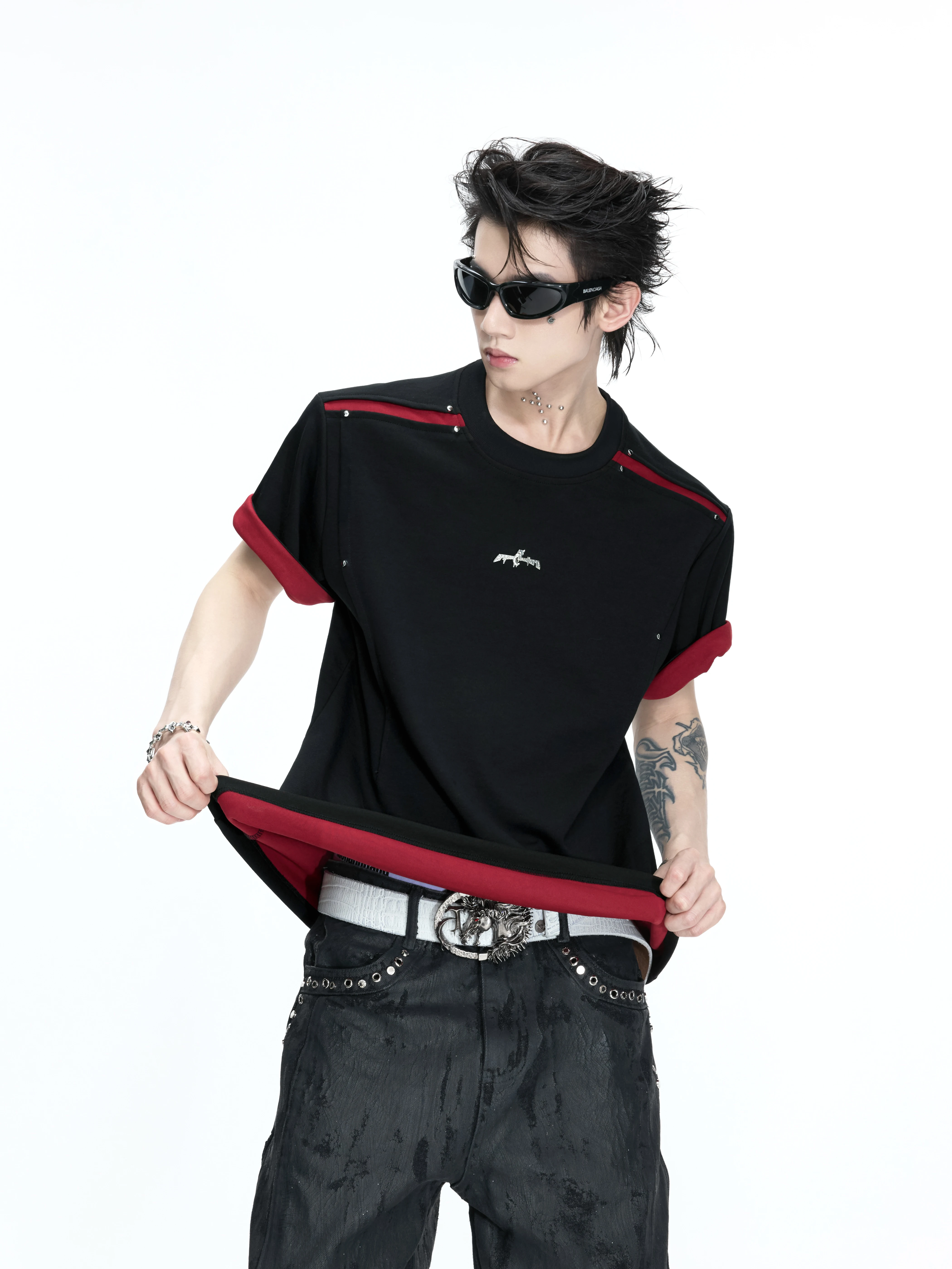 ArguE Blood Blade Color Collision round Neck Short Sleeve T-Shirt Fitness Style Men's Summer Casual Wear Polyester Cotton Blend