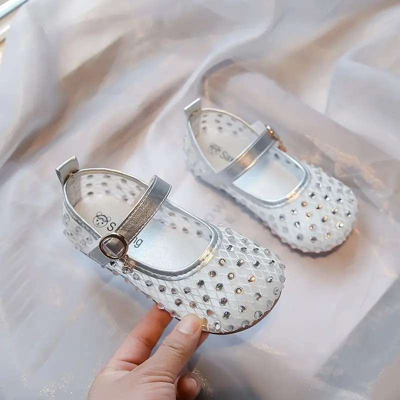 Summer New Girls Fashion Princess Shoes Mesh Breathable Rhinestone Casual Kids Footwear​ Versatile Shallow Flats