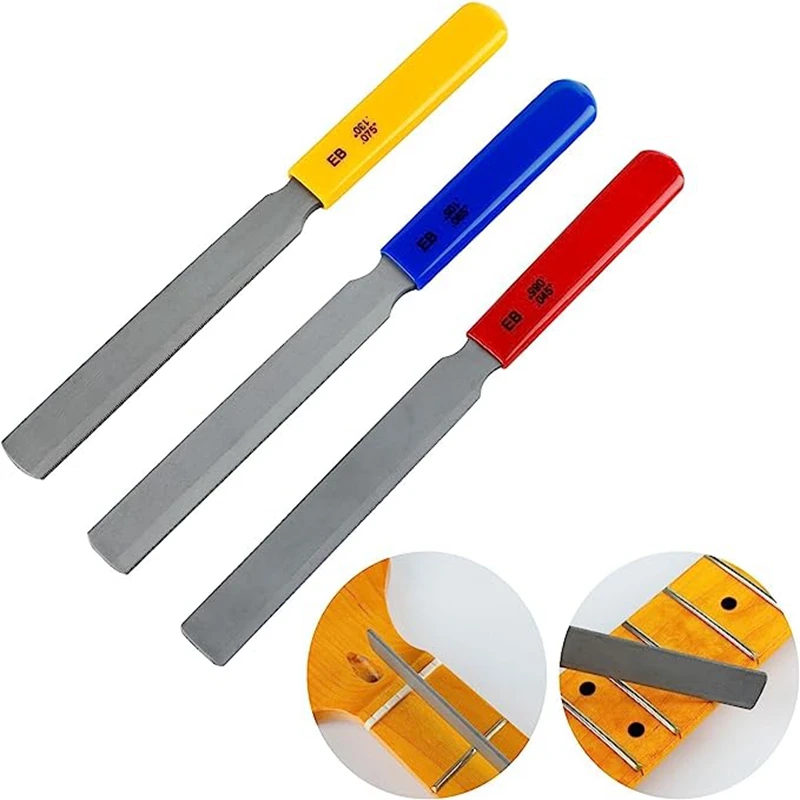 Práctico juego de 3 piezas de archivo de tuerca cónico para guitarra, juego de archivos con ranura para tuerca, lima de alambre de doble filo, herramienta de alambre para tuerca de bajo eléctrico