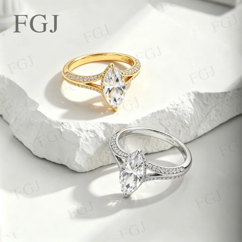Luxuriöse Marquise-Schliff Moissanit Stapelringe S925 Silber Geteilter Schaft 2ct Verlobungsring Damen Brautsets Hochzeitsschmuck – Detail 12