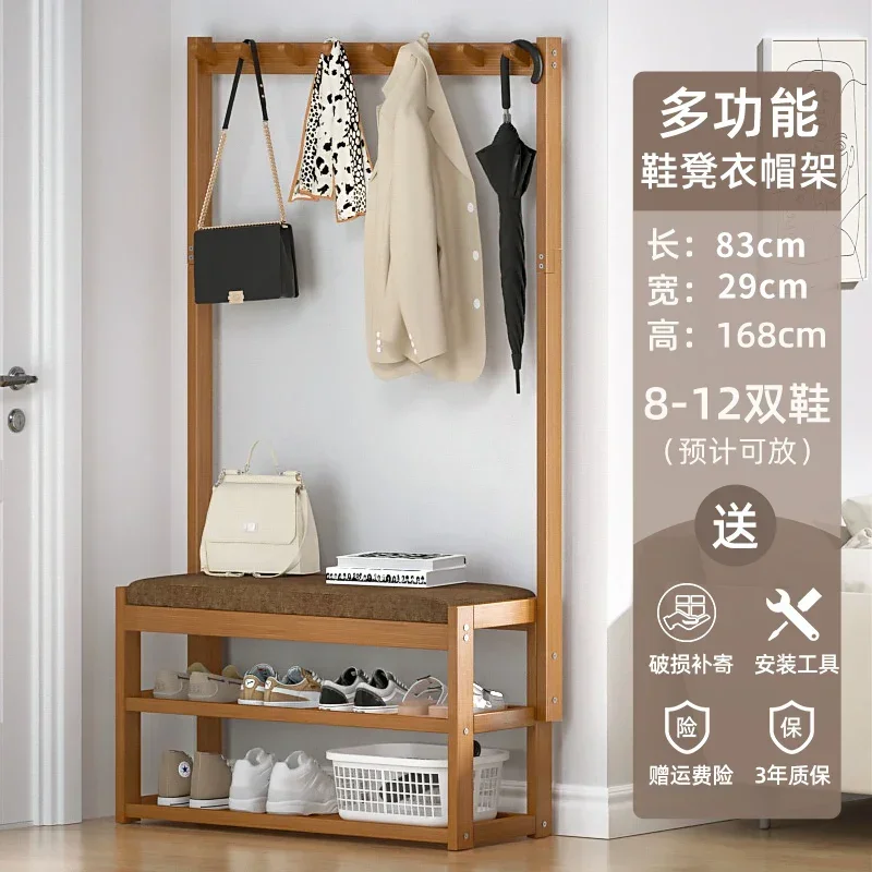 2 in 1 Entryway Bench with Shoe Rack and Coat Hooks Multifunctional Compact Hallway Storage Organizer Modern Home Furniture