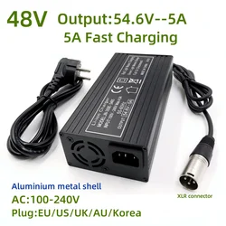 48V Fast Charger 54.6V4A/5A Charger For 13S 48V lithium Battery Charger XLR Connector Strong With Fan Metal Shell