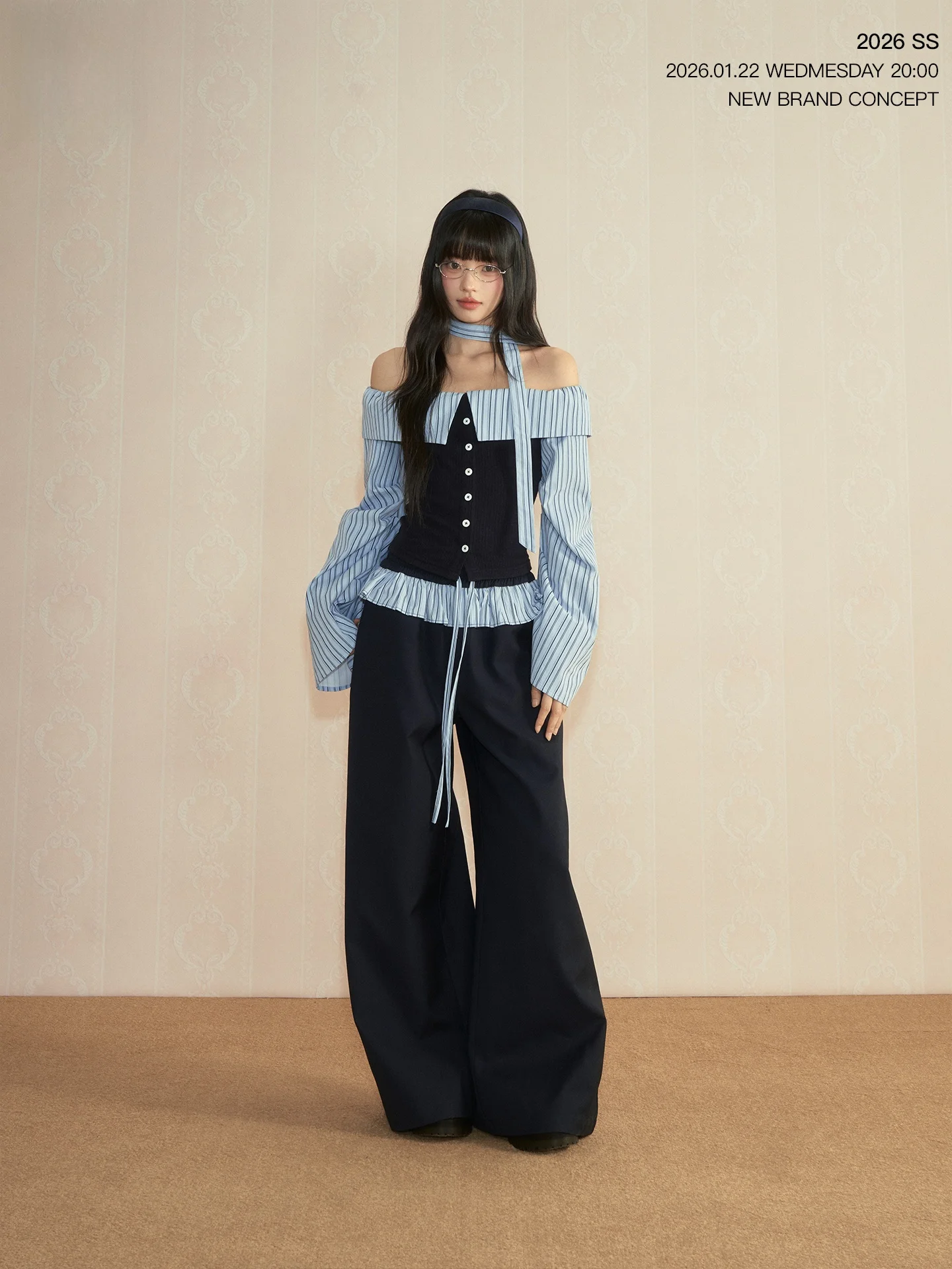 

Casual College Sle Striped Long Sve One oulder Top Wide Leg Pants Long Pants Set Women's Faion Ensemble Autumn Spring