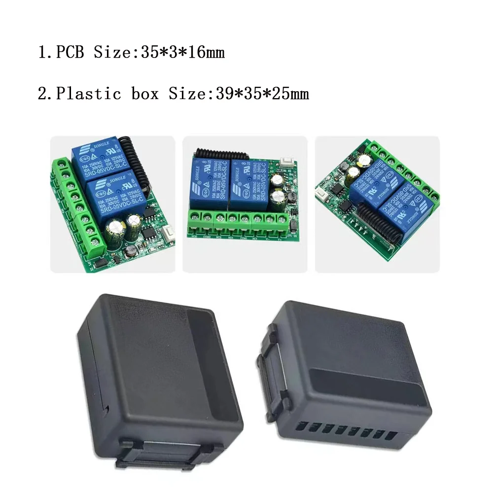 รีโมทคอนโทรลไร้สายอเนกประสงค์433MHz DC 6V 12V 24V ตัวรับสัญญาณ RF 2CH 50M สำหรับไฟ/ประตู/มอเตอร์/DIY
