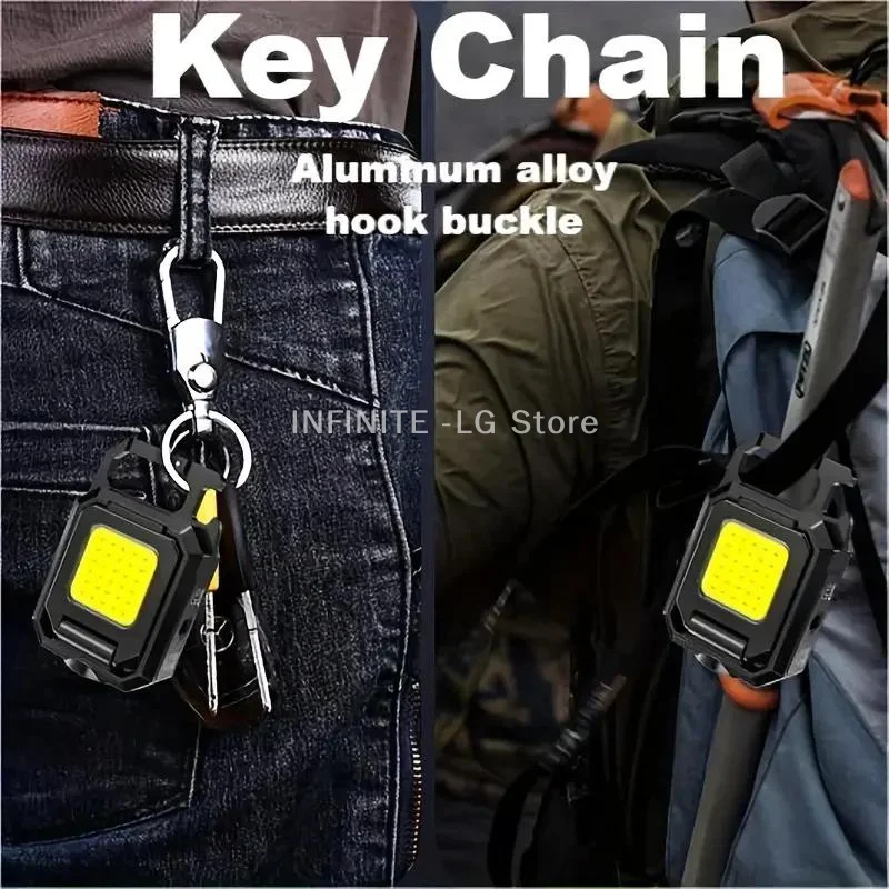Multi Functional Flashlight Mini Keychain Light COB Work Light USB Rechargeable Lamp Side Lights Super Bright Portable Lanterns