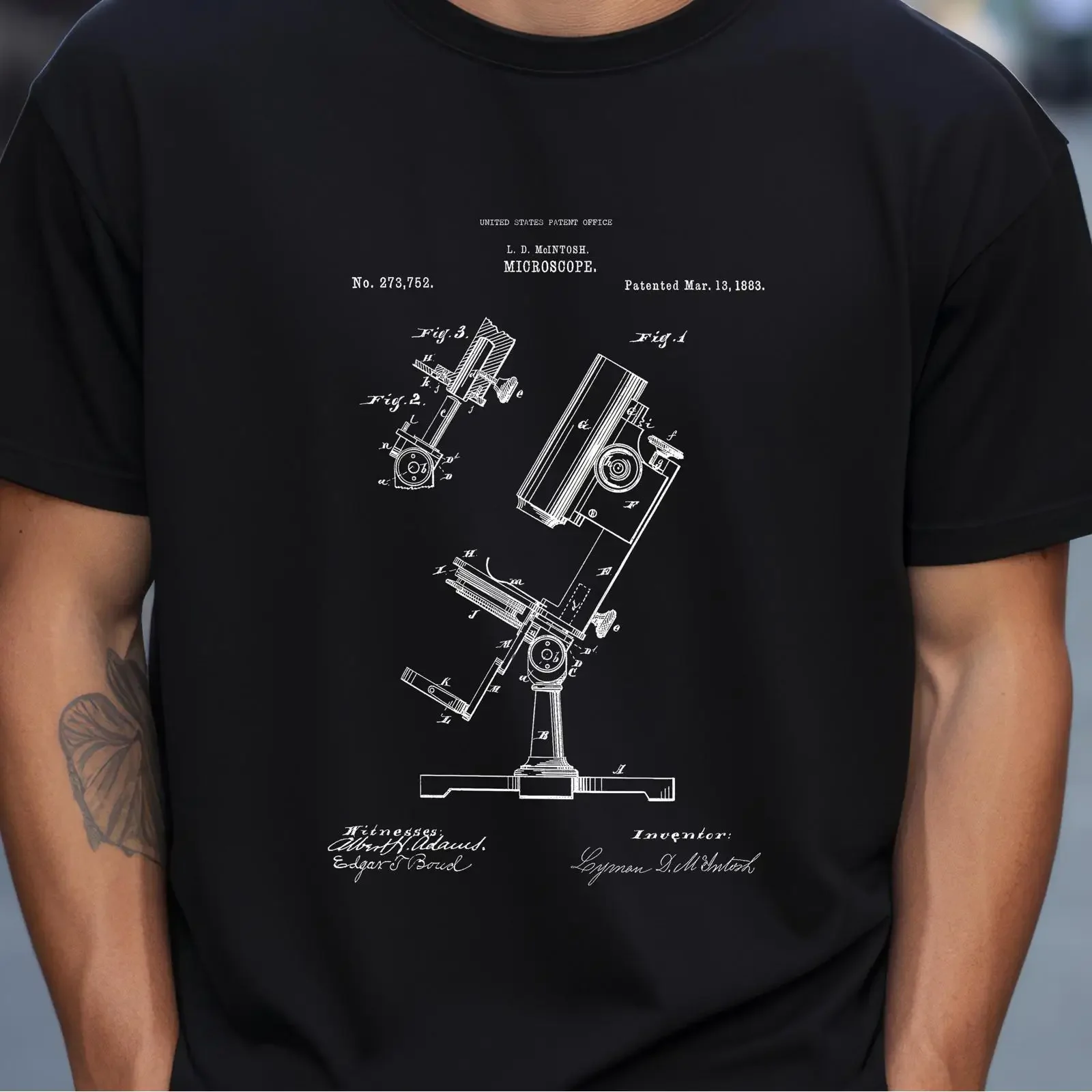 Vintage 1883 US Patent Microscope T Shirt for Scientist Biology Medical Chemistry Lab Worker vintage Washed Soft Unisex homme