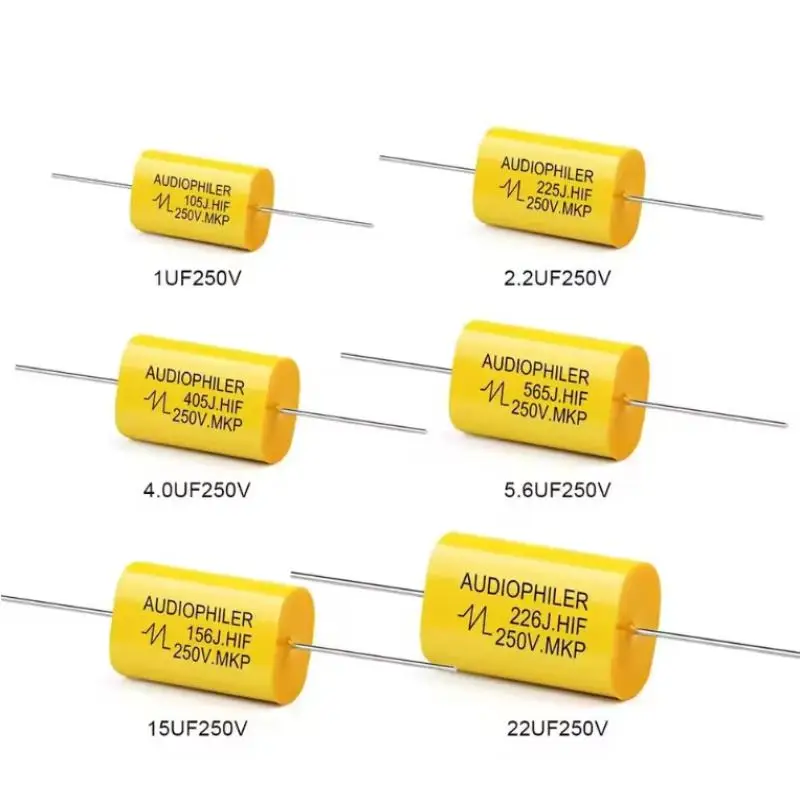 1Pcs High Frequency Round Yellow Style 250V 1uF-47uF MKP Film Capacitor Axial Lead Type Non-polar Polypropylene Capacitor CBB20