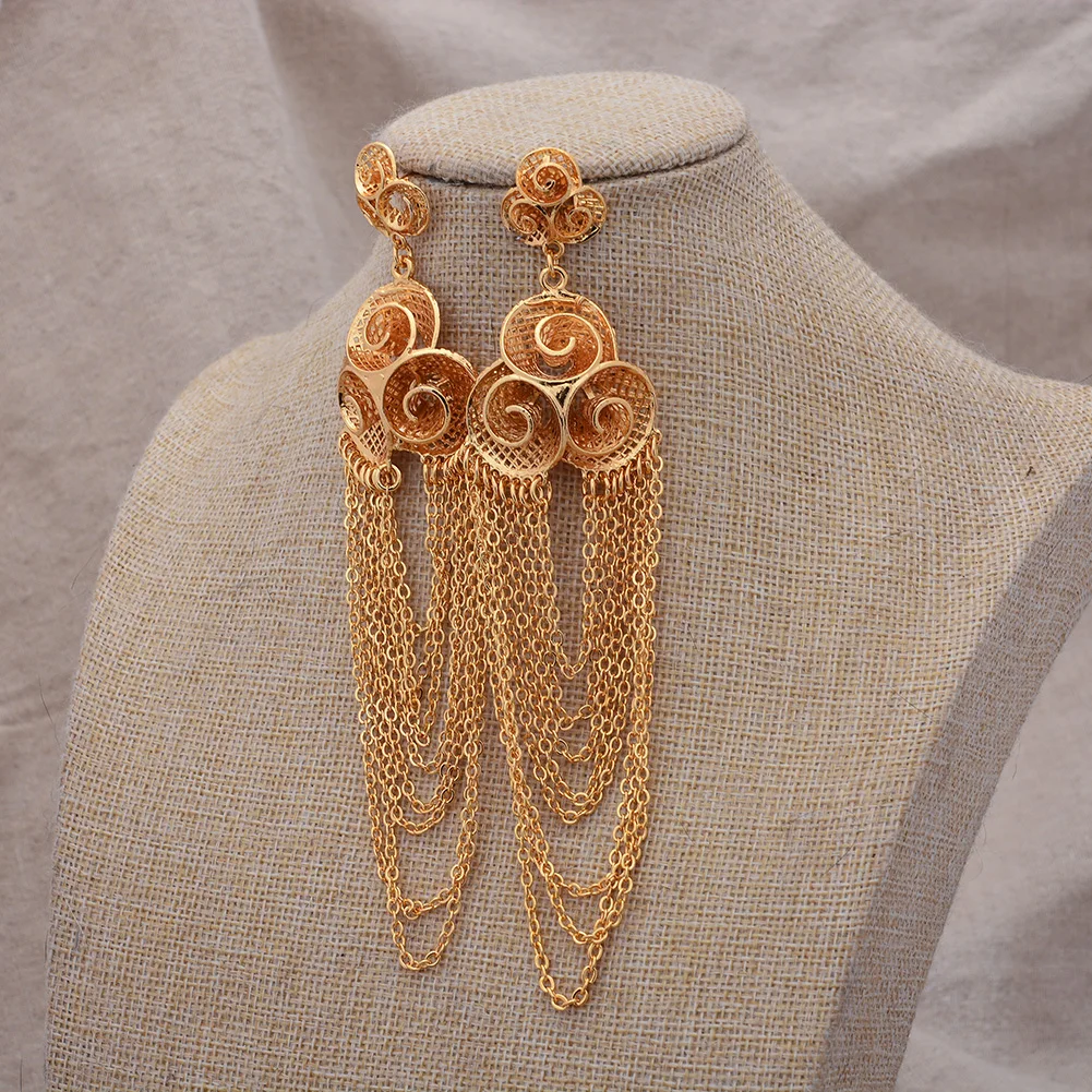 Bengal Africa Luxury Dubai Gold  Color  Earrings For Women Girl Tassel Jewelry Saudi Arab Earrings Habesha Indian Bride Gift