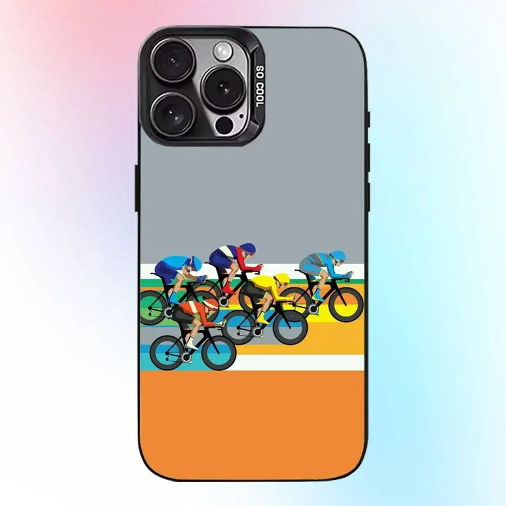 Tour de frança bicicleta exercício caso de telefone para iphone17,16,15,14,13,12,11 plus, pro max preto doce fosco capa à prova de choque