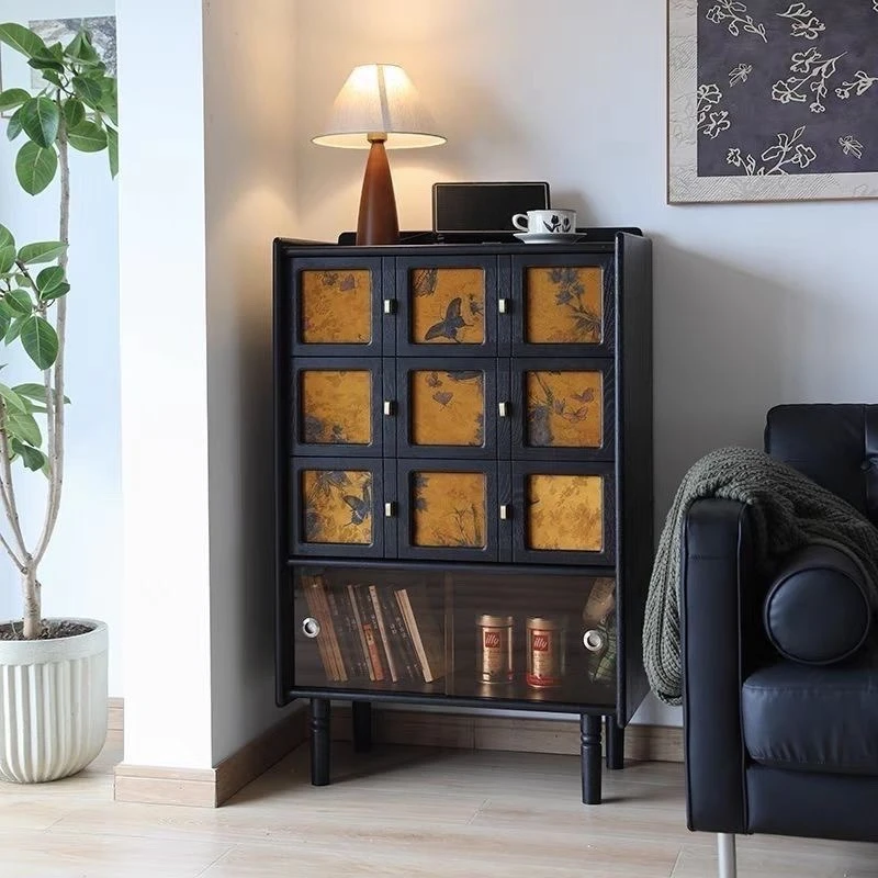 Retro module solid wood combination cabinet dining side living room TV cabinet locker medieval