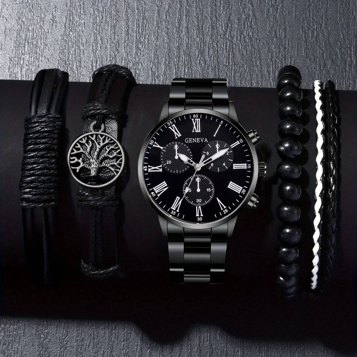 5Pcs  Quartz Watch & Jewelry Set, Stylish Daily Wear Gift for Friends & Family