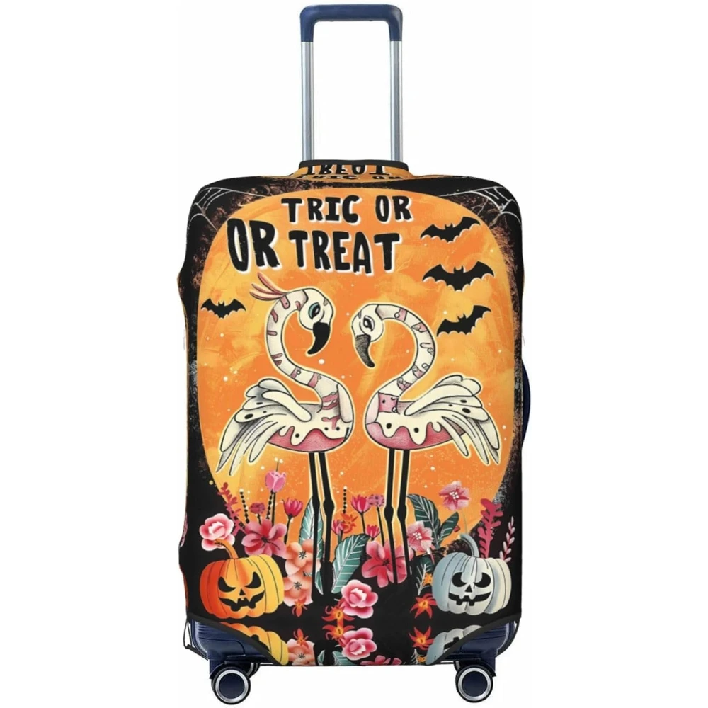 Skull Flamingo Tric or Treat Travel Luggage Cover Protector Halloween Flamingos Anti-Scratch Suitcase Covers Luggage
