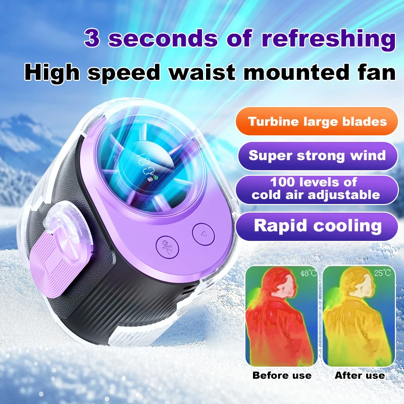 Waist Portable Rechargeable Small Fan High Speed Translucent Cool Usb Carryon Hanging Waist Fan