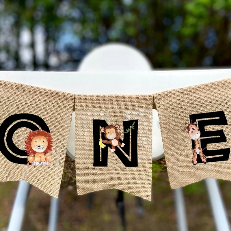 Woodland jungle Safari forest animal theme Boy girl First 1st wild one Birthday party Highchair Banner decoration Photo props - Image 2