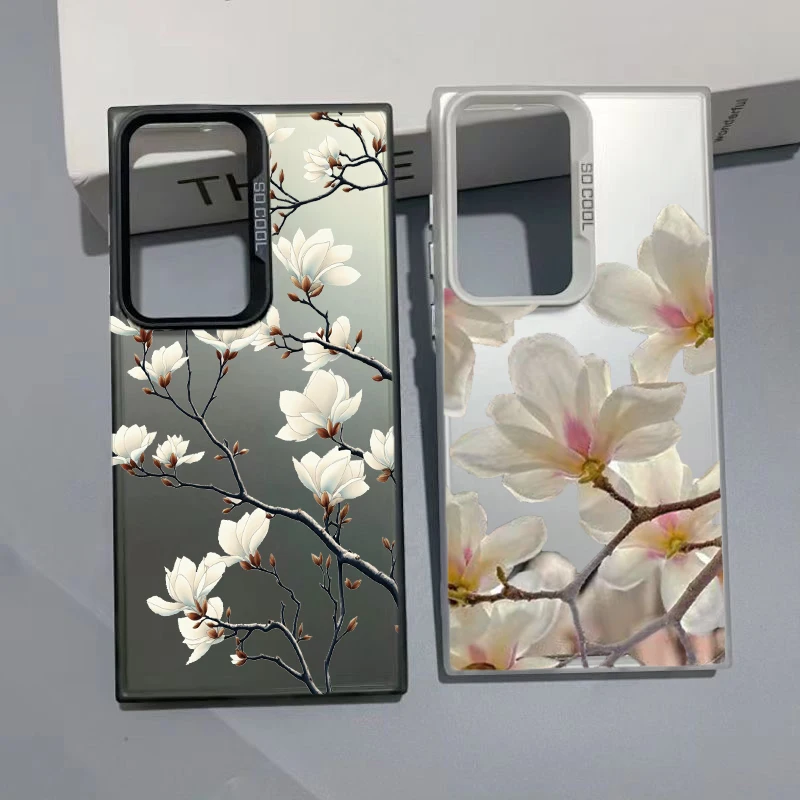 Fashion Magnolia Flower Case For Samsung Galaxy A54 A15 A35 A06 A05 A24 A14 A34 A52 A51 A31 Note 20 Ultra S22 S21 S20 FE Plus