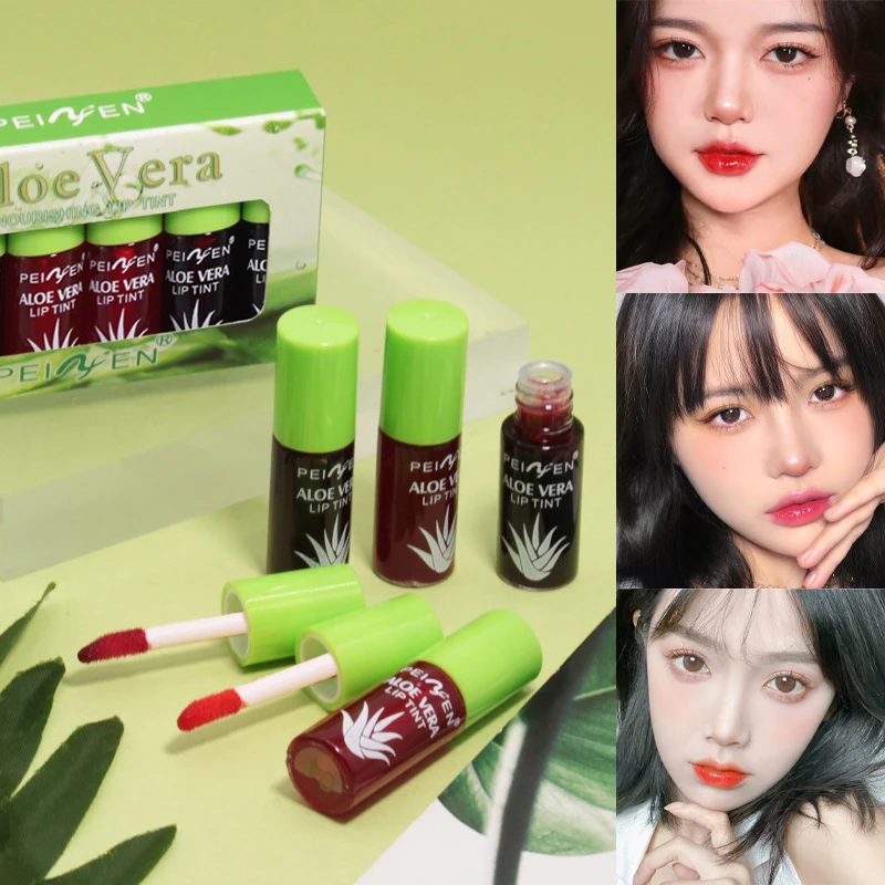 6szt Natural Aloe Essence Lip Gloss Rich Color Lip Tint No Stick Wodoodporna Nawilżająca Przenośna Pomadka Wysoce Pigmentowana Gorąca