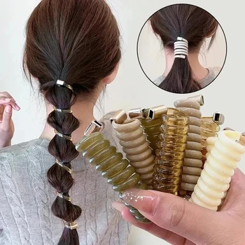 5 個女性ポニーテール弾性ヘアバンド電話線ヘアネクタイシュシュランダムカラーゴムヘッドバンド女の子ヘアアクセサリー