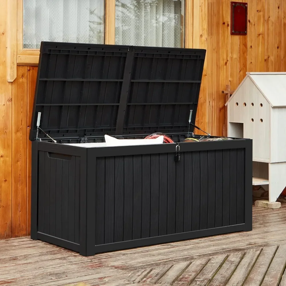 200 Gallon Outdoor Storage Box Waterproof Resin Deck Box Large Capacity Deck Box Bench Lockable Outdoor Storage Container