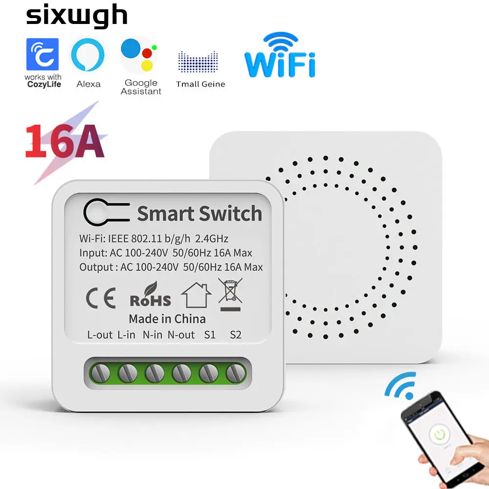 

SIXWGH Cozylife 16A Mini Smart WiFi Switch Alexa Google Assistant Compatible Remote Control Timing for Home Wall Switches