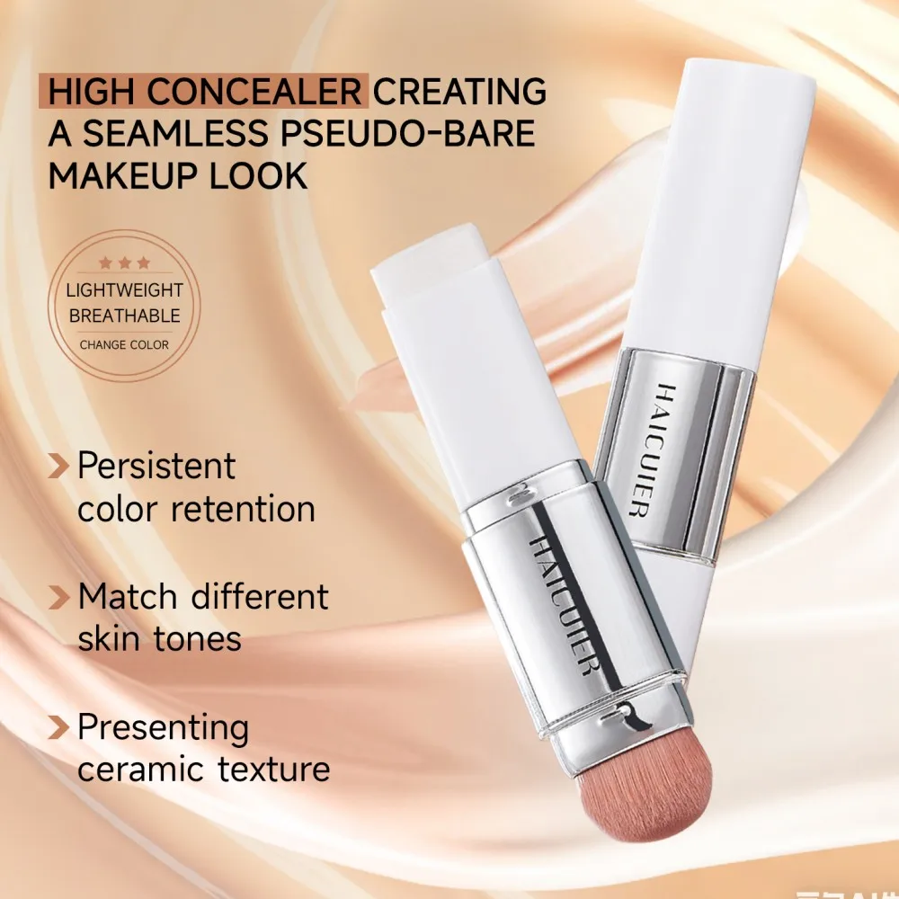 マットな高カバー力、温度変化によるダブルヘッドコンシーラー、ブラシ付き、防水、オイルコントロール、長期的なフェイシャルメイクアップ