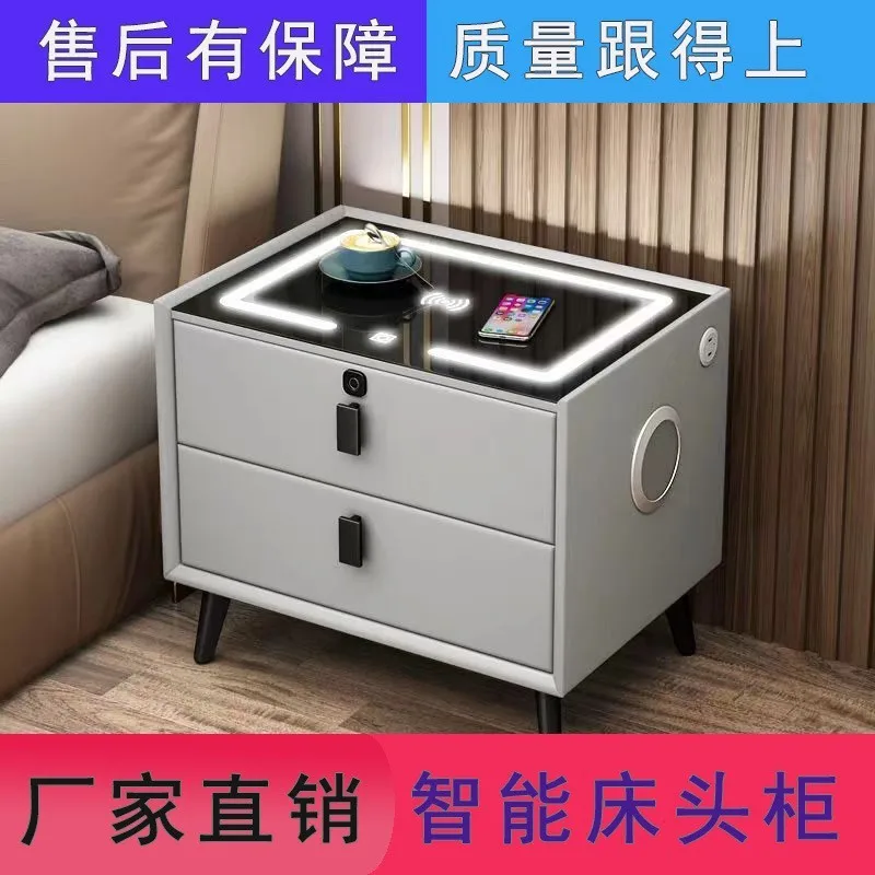 Mesita de noche inteligente personalizada de comercio exterior, tres bombas, luz de tres colores, carga inalámbrica, Bluetooth, audio, bloqueo de huella digital, sim