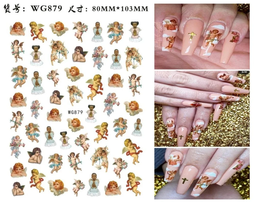 Nail Art Sticker Angel Flower Pattern Stickers Cupid Self-Adhesive Nail Decals Stickers Decoration Press on Nails Accessories