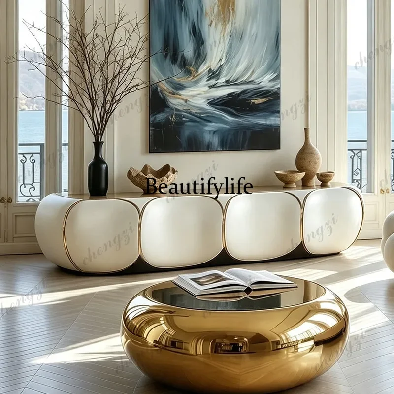 MM02 Italian light luxury solid wood TV cabinet high-end living room storage low cabinet cream wind storage cabinet view 2