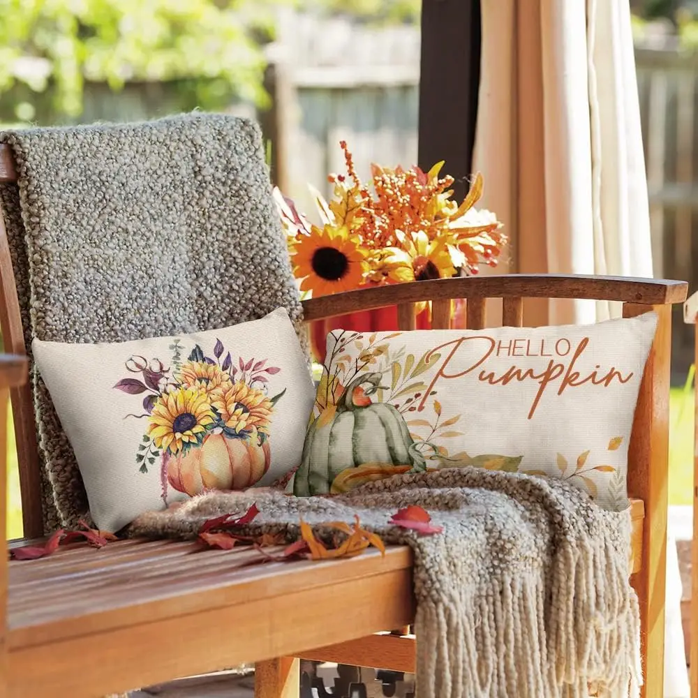 Autumn Pillowcase 30x50cm Autumn Decorative Pumpkin Maple Leaf Lumbar Cushion Cover Decorative Pillow Cover Sofa Cushion Cover