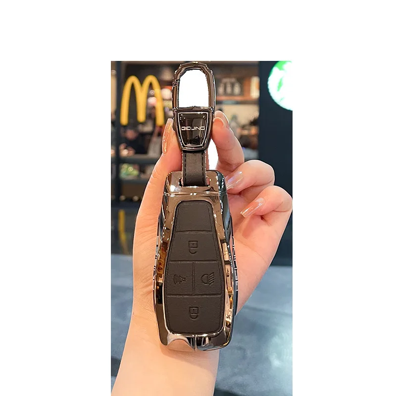 Premium Zinc Alloy Key Cover Case for Beijing BJ60/BJ80/BJ40/F40/Mofang/EU5/EU7 PLUS/X7 - Protective Key Fob Shell Key Bag Chain