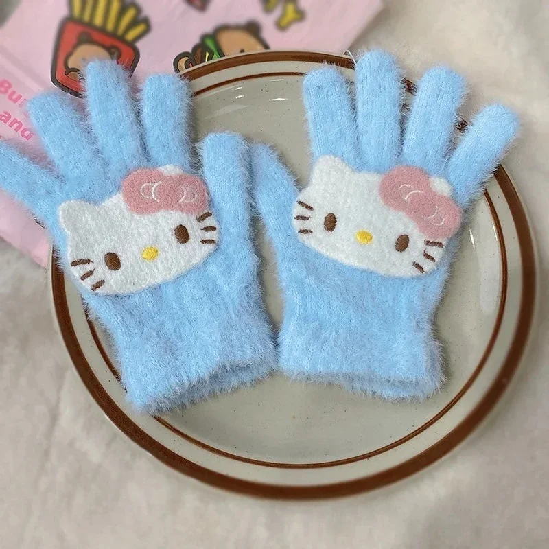 لطيف كيتي ركوب خمسة أصابع قفازات للنساء الشتاء الفتيات القلب دراجة كهربائية الإناث الشتاء في الهواء الطلق قفازات دافئة يندبروف #6