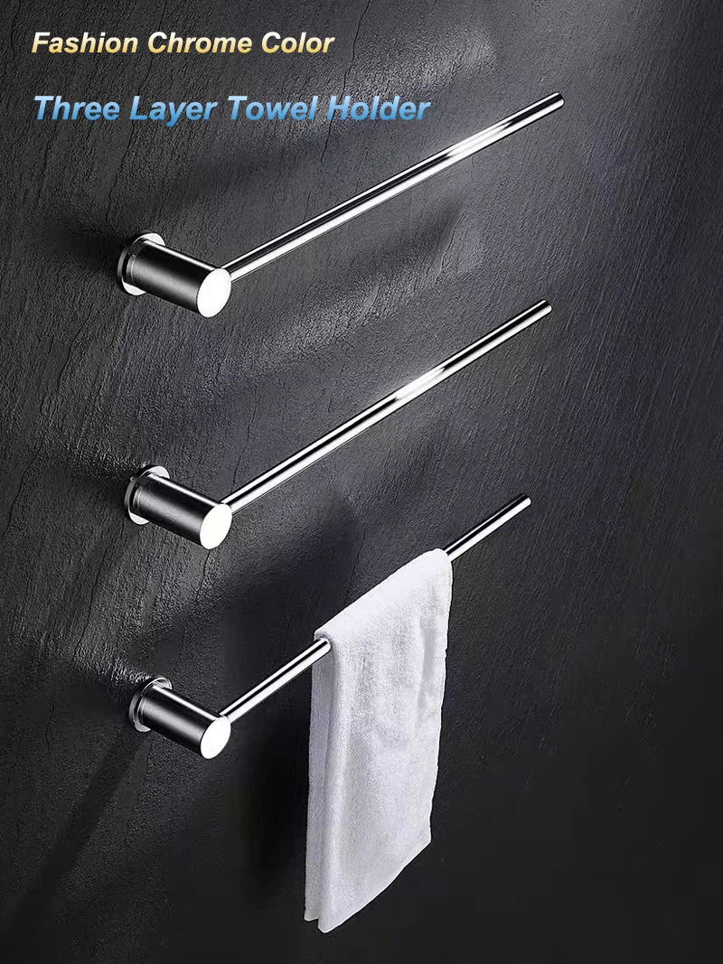 Fashion Chrome Color Three Layer Towel Holder Spatial Hierarchy All Copper Three Layer Wall Mounted Towel Rack Set 40/50/60cm