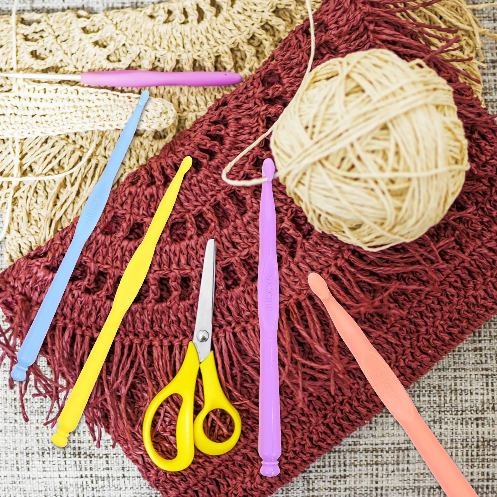 12Pcs Knitting Hooks Plastic Crochet Needles Lightweight Ergonomic Handle DIY Crafts Sweater Gloves Scarf Knitting Hooks