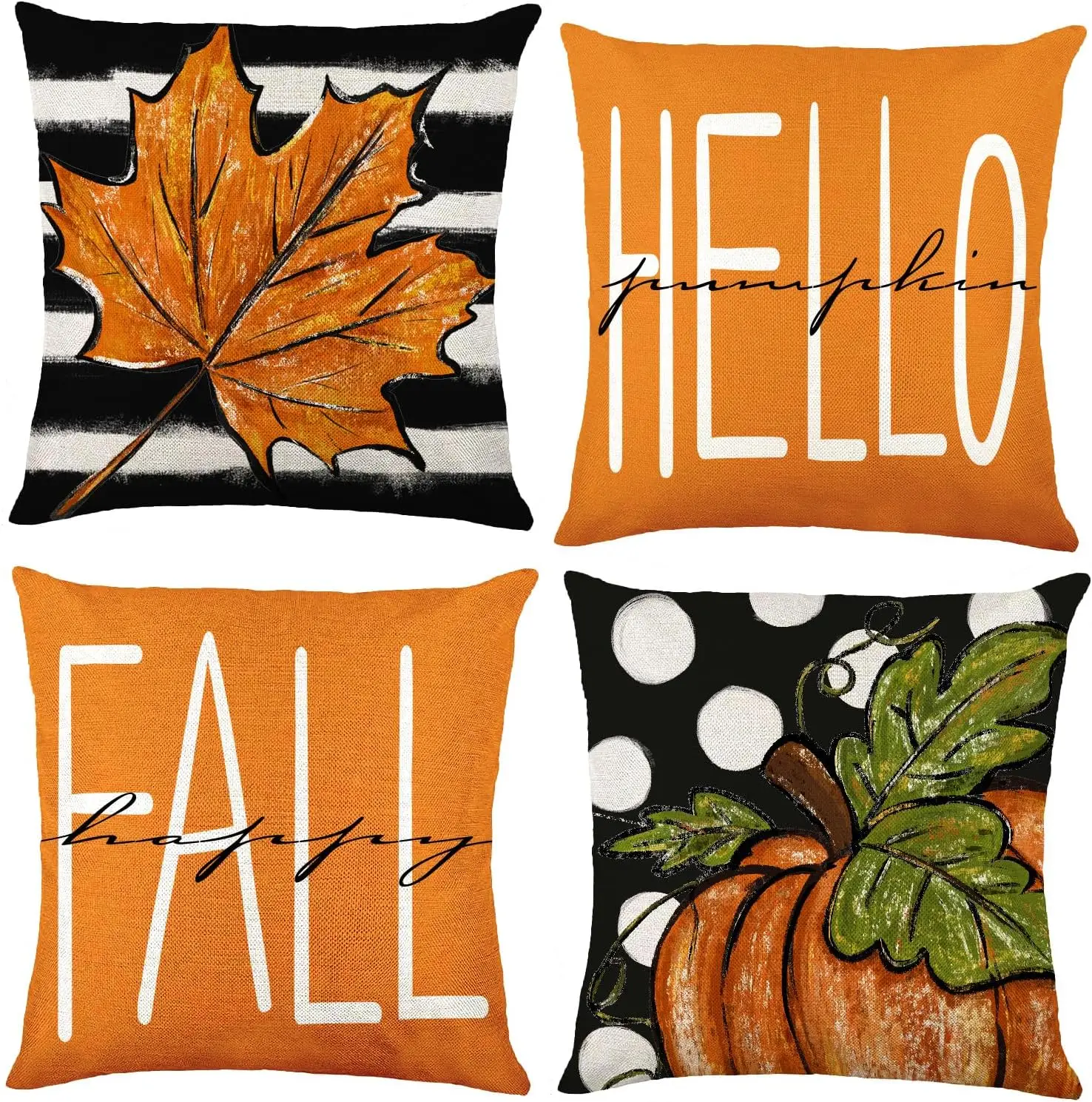 

4pcs Fall Covers Autumn Pumpkin Maple Leaves Harvest Throw Pillow Covers Cushion Cases for Thanksgiving Couch Sofa Outdoor