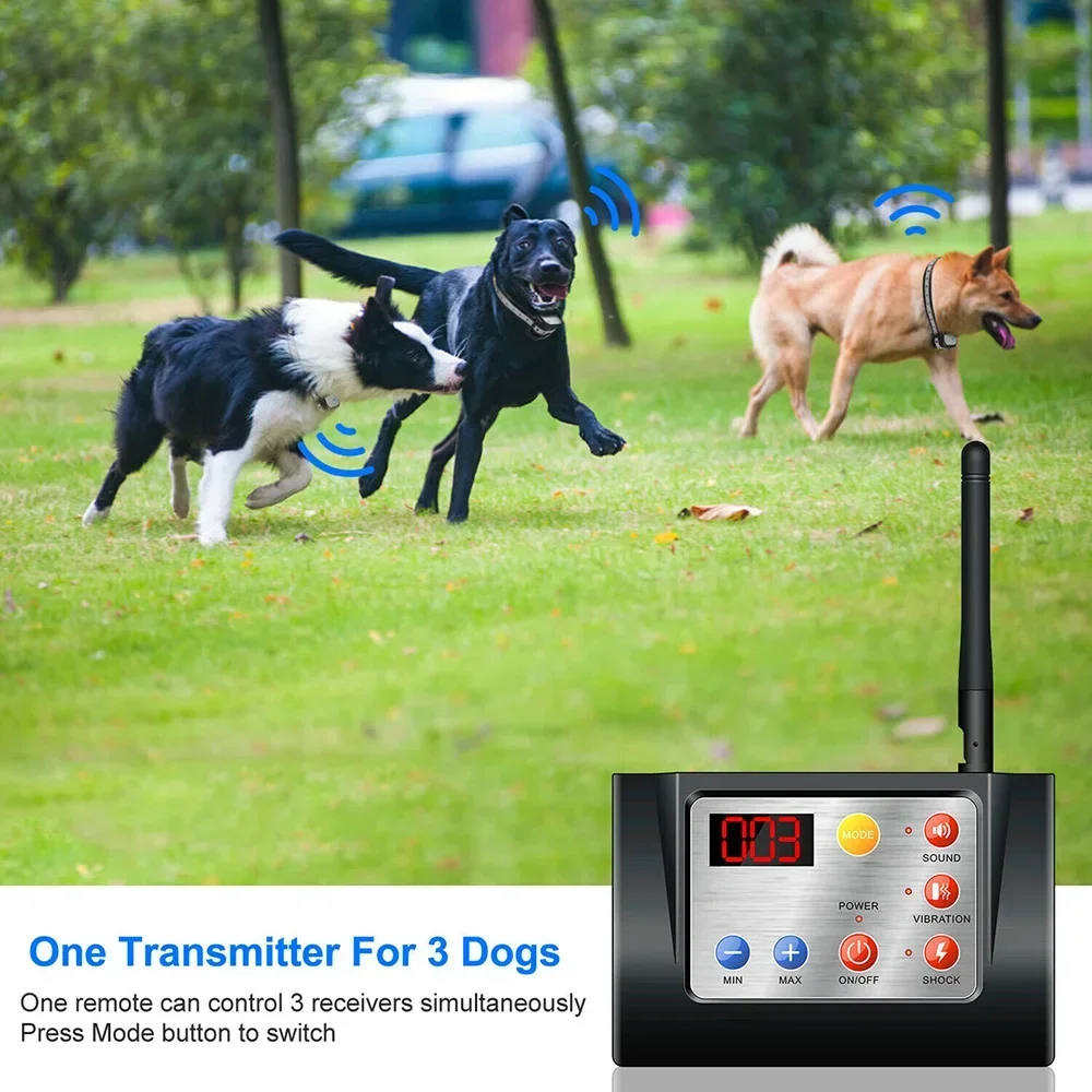 Pet Wireless Electronic Fence, LED Display Bark Stop Dog Training Rechargeable Dog Waterproof Training Collar with 1/2/3 Collars