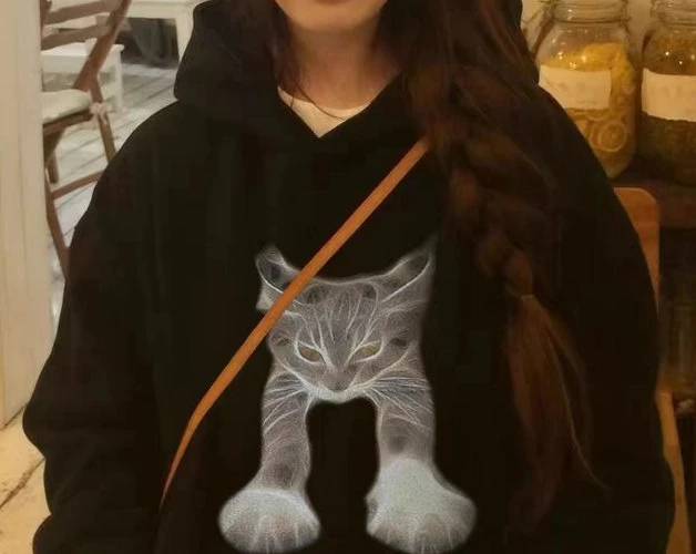 Retro Hooded New Hoodie for Women in Autumn and Winter  with Plush and Lazy Style  Thick Coat  Loose Top