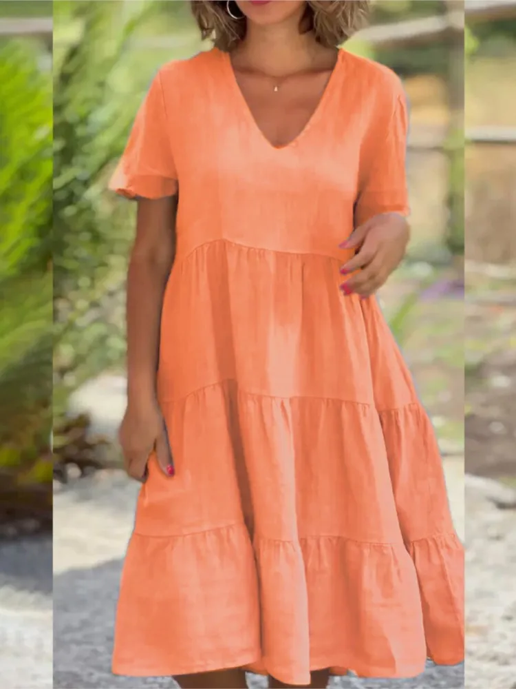 Verão sexy decote em v vestido sólido para mulheres moda casual solto pulôver vestidos vestidos praia férias roupas femininas robe femmer