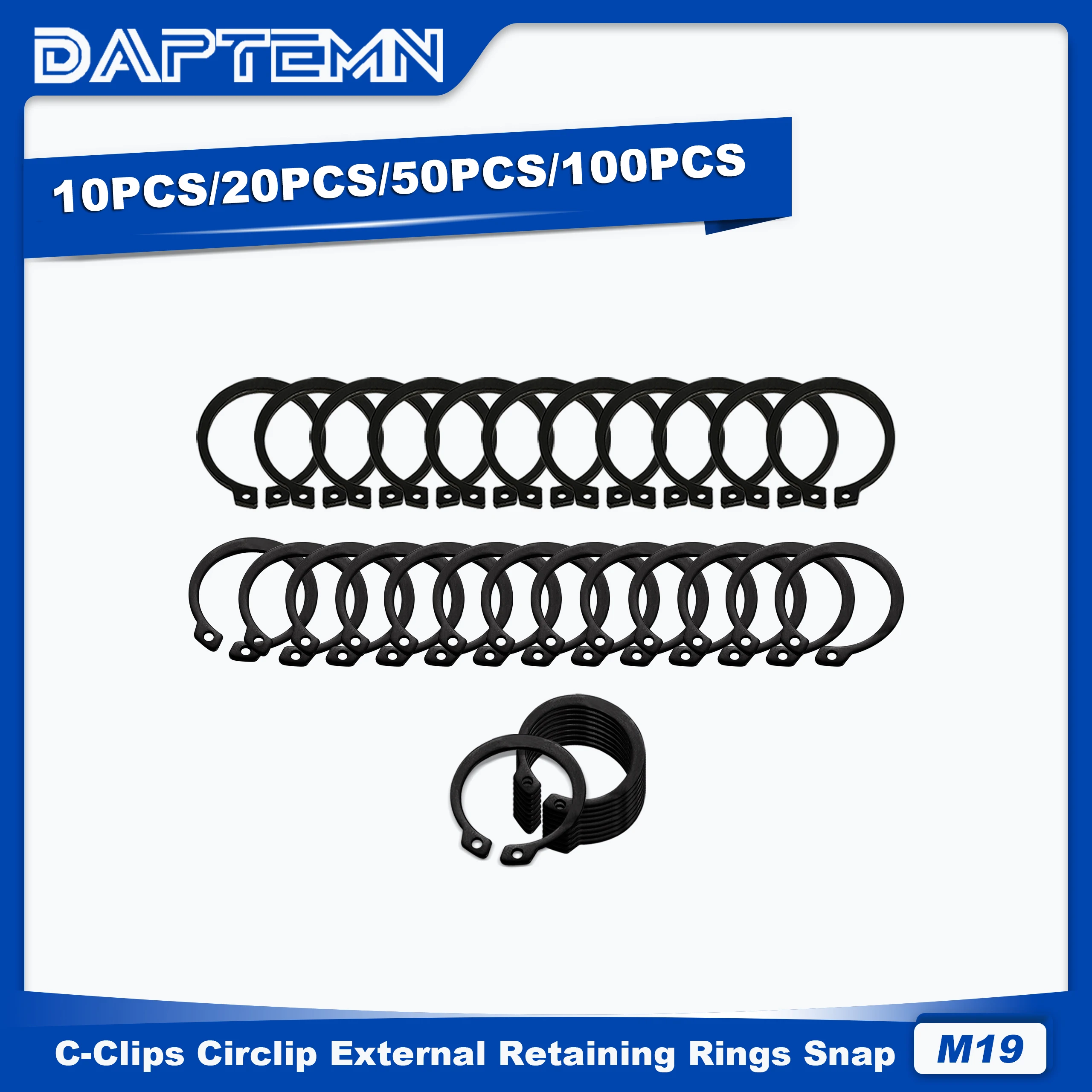 M19 C-Clips External Retaining Rings, Circlip Snap Retaining C-Clips Black Alloy Steel Rings 10PCS 20PCS 50PCS 100PCS