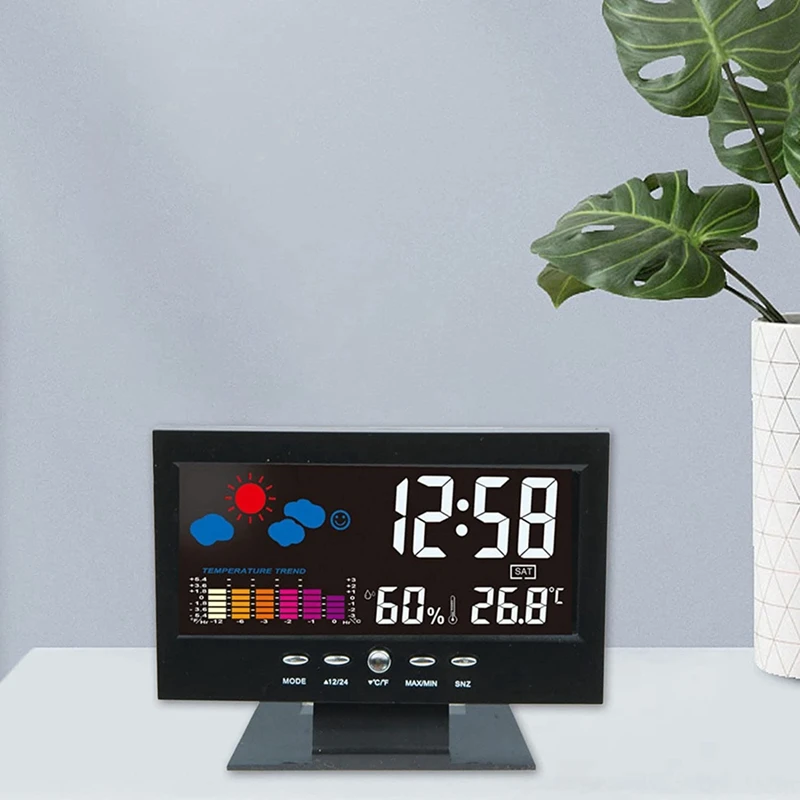Temperature And Humidity Colour Screen Desk Clock, Wireless Weather Projections LCD Backlit Alarm Clock Sound