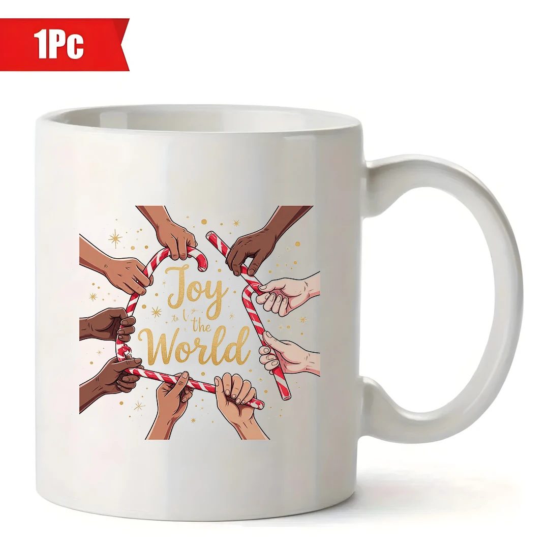 แก้วลายท้องฟ้าเต็มดาว 11 ออนซ์ + ด้ามจับลายแท่งลูกกวาดหลากสี ของขวัญคริสต์มาส แก้วเด็ก ใช้ได้ทั้งครอบครัวและที่ทำงาน