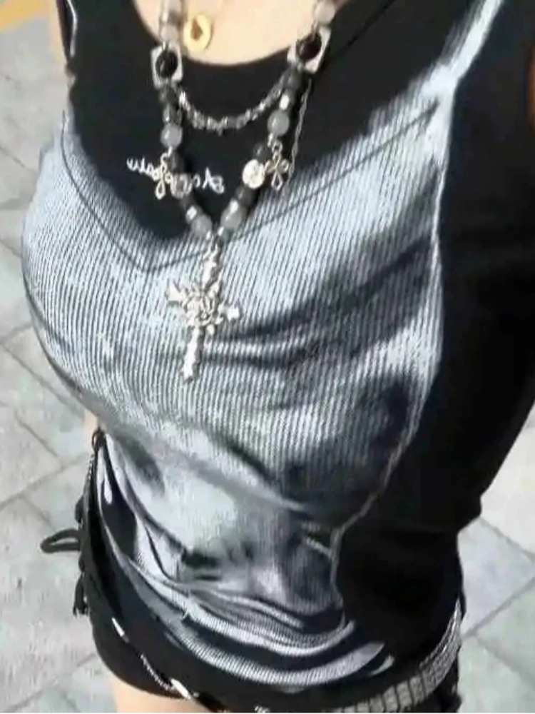 2025 الصيف الفتيات الساخن التباين المطبوعة شخصية المحملة أكمام تصميم الأزياء ثقافة فرعية بارد التوابل الفتيات Y2k الملابس #6