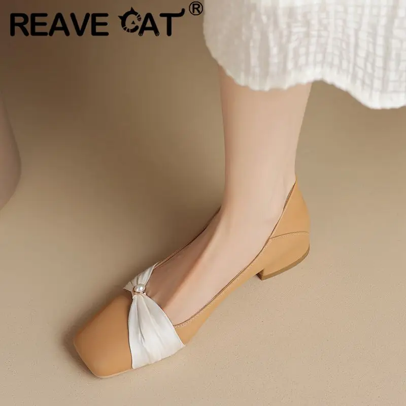 

Женские туфли на блочном каблуке REAVE CAT, элегантные мягкие туфли разных цветов без застежек на плоской подошве, Элегантные повседневные туфли размеров 42, 43