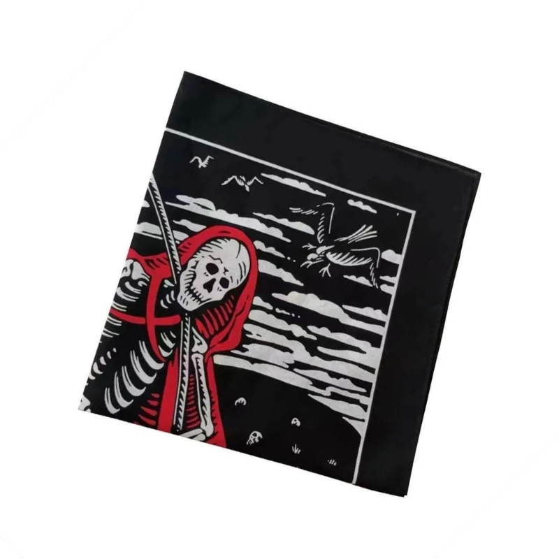 SZL 21'' Elaborate Skeleton Pattern Hair Scarf HIPHOP Turban Women Head Wrap Creative Skeleton Pattern Turbans Square