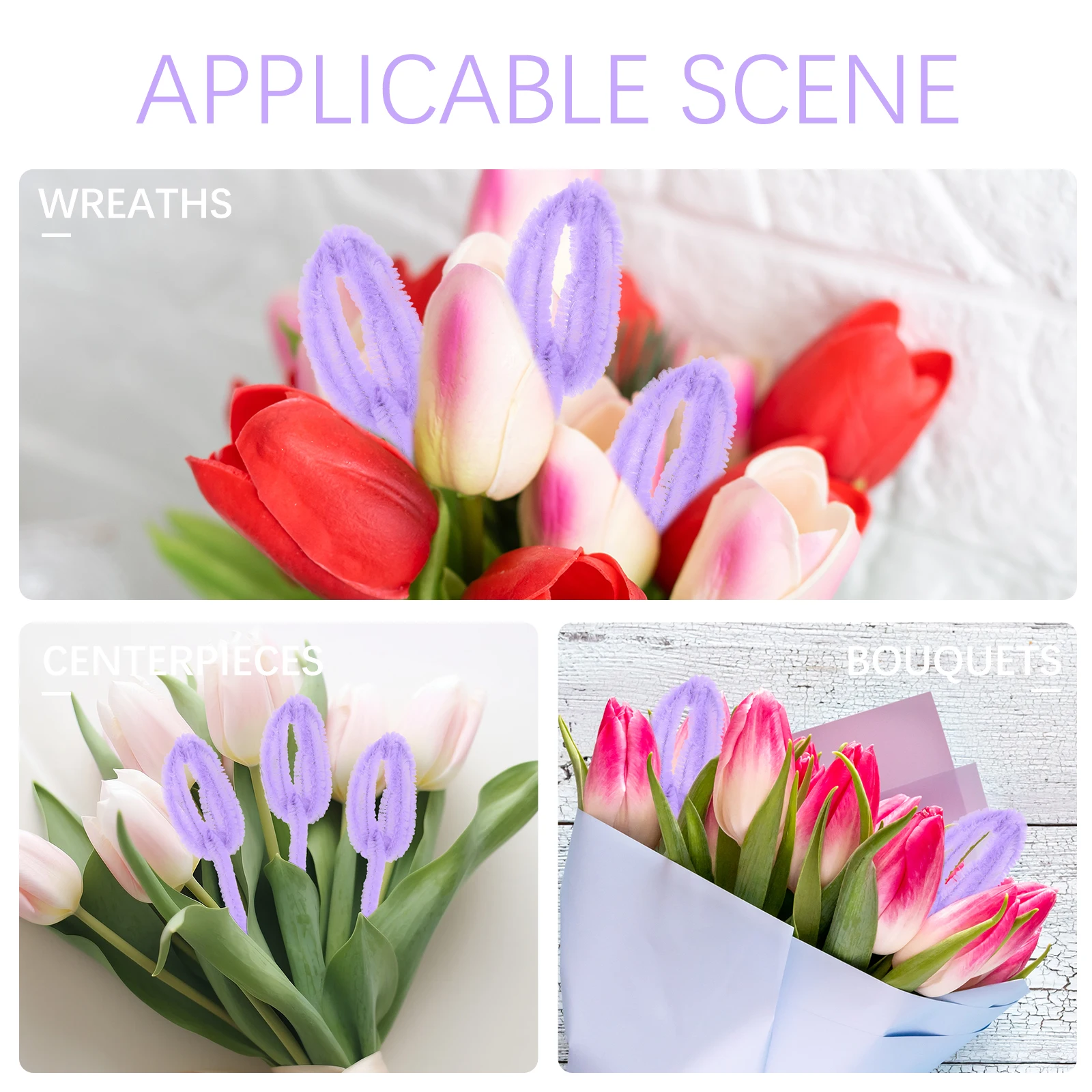 

Tulip Bouquet Material Purple Chenille Stems Craft Supplies Bright Colors DIY H made Gifts Flexibility Creative Projects School