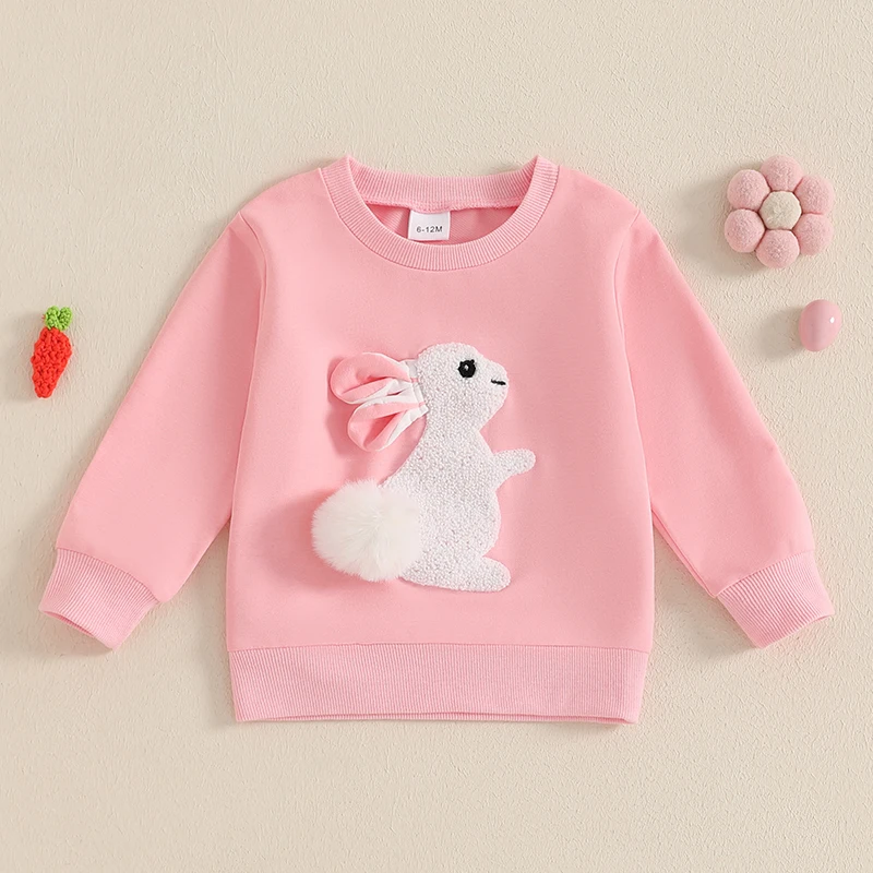 

Toddler Girl Boy Easter outfit Bunny Embroidered Shirt Sweatshirt Long Sleeve Pullovers Baby Spring Clothes
