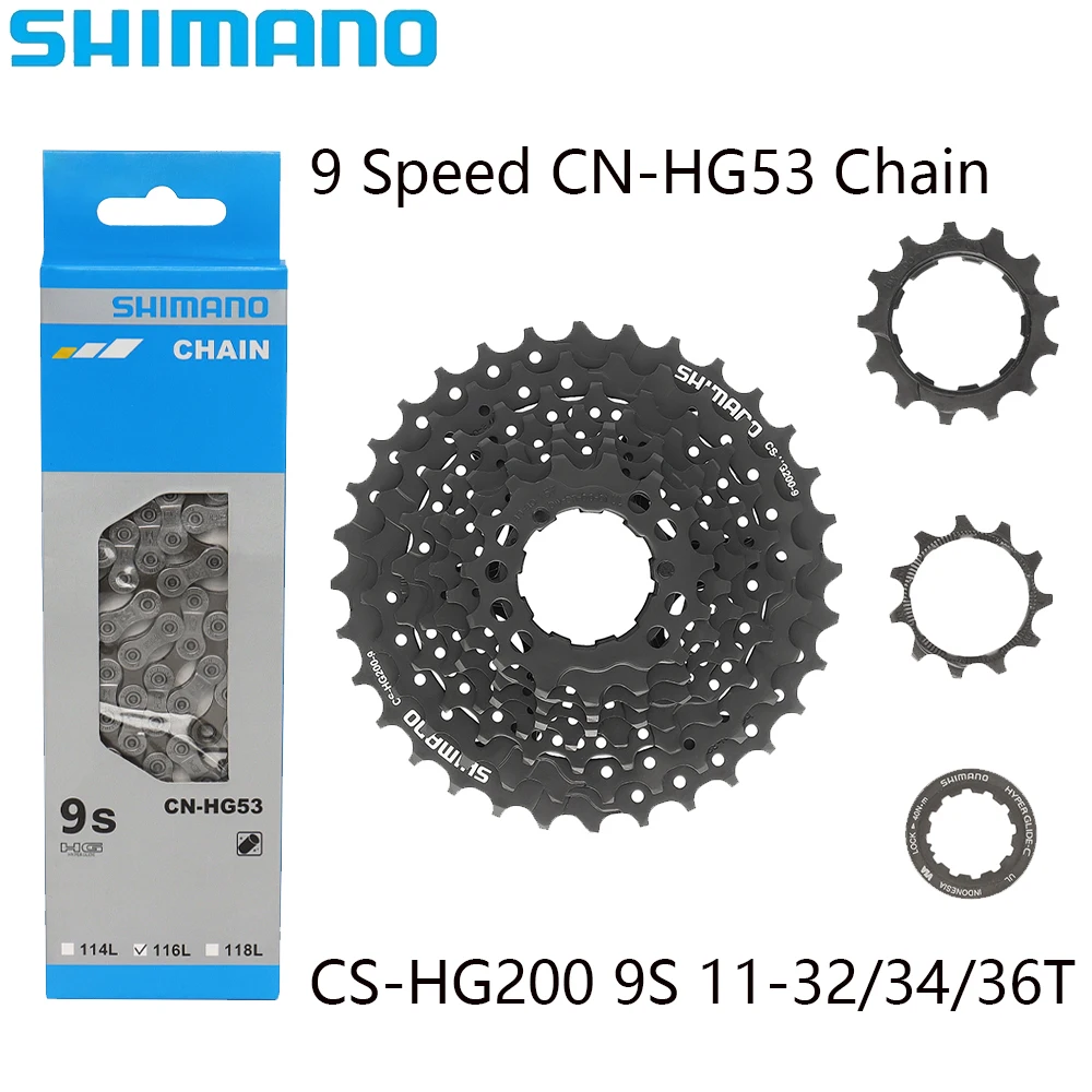 SHIMANO 9 Speed CN-HG53 116L Bike Chain CS-HG200 11-32T/34T/36T Black Cassette Sprocket For MTB Bike Original Parts