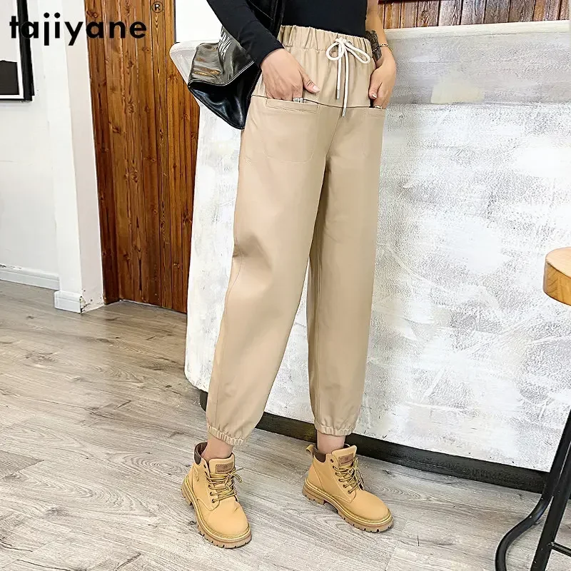 Tajiyane Real Sheepskin Harem Pants Women Genuine Leather Pants Korean Style Leather Trousers Women Streetwear Pantalons Femmes