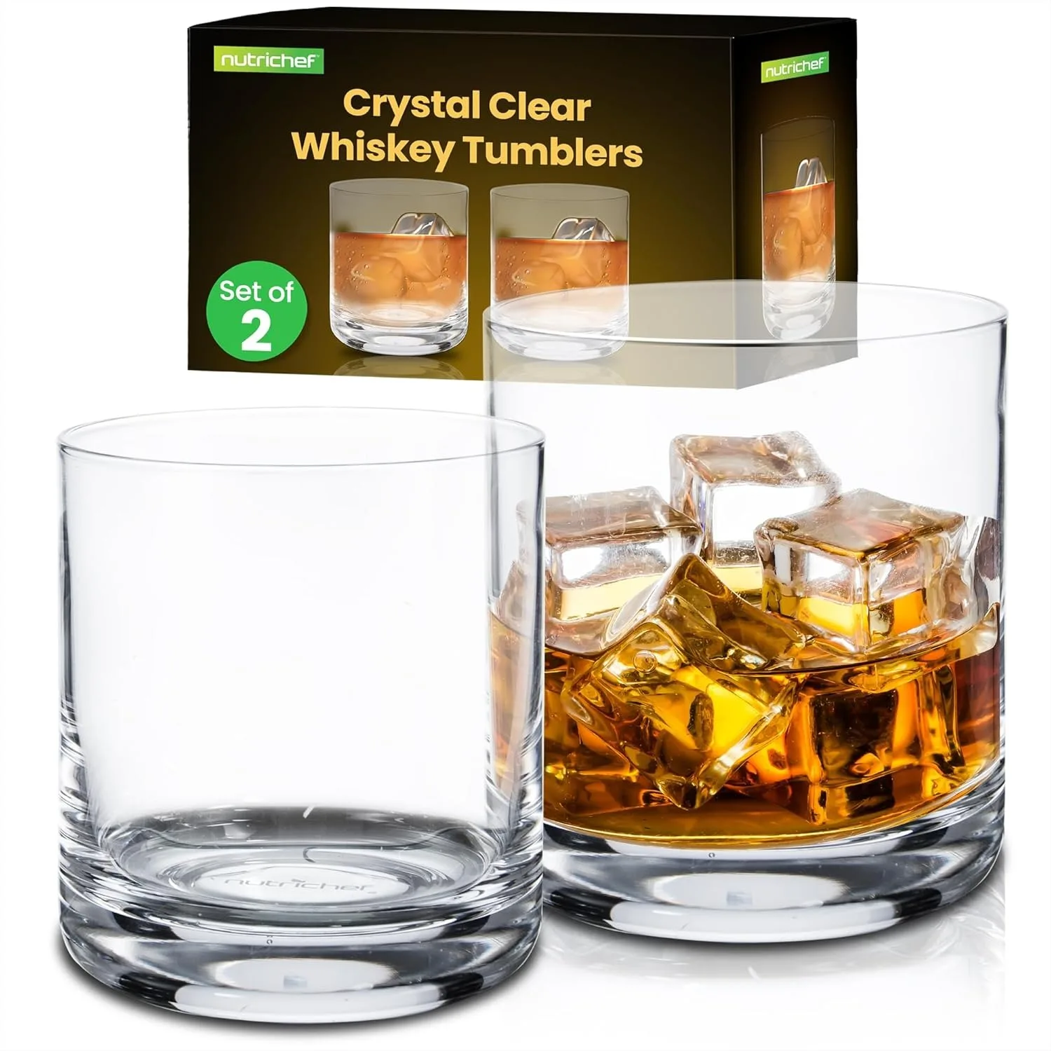 Whiskey Glass Set of 2 – 10 Oz Old Fashioned Glasses for Scotch, Cocktail, Rum, Vodka, Cognac, Bourbon, Home Bar Parties