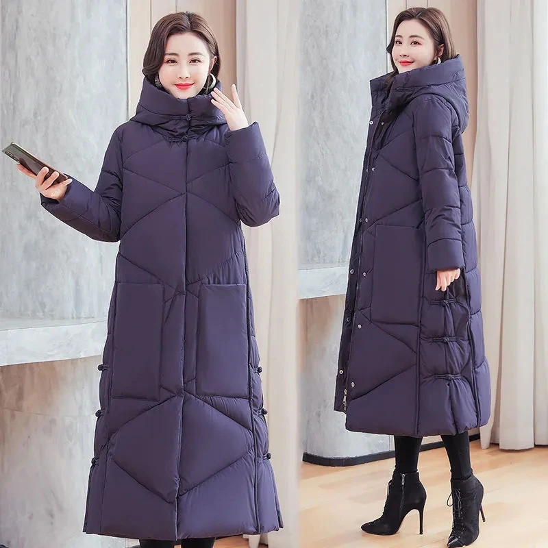 Vintage Thicken Down cotton Jacket Women Wear 2023 Winter New National style Loose Long Coat Female Warm Hooded Parkas Overcoat